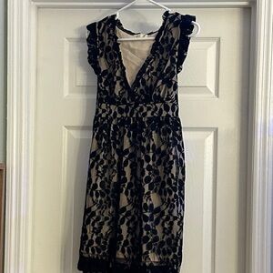 mine Black Floral Lace Overlay Mini Dress with Nude Lining